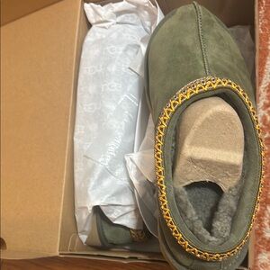 UGG Green Moccasins with Yellow Trim